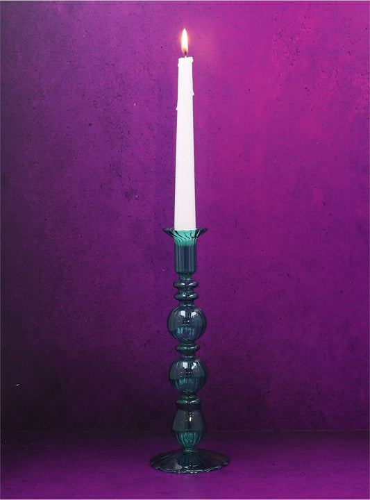 Turquoise Double Ball Glass Candle Stick
