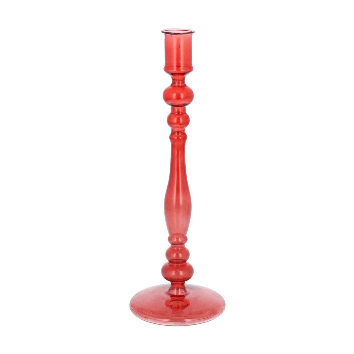 Tall Clear Red Glass Candlestick