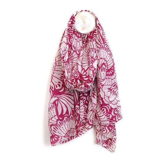 FUSCHIA SILHOUETTE PRINTED ORGANIC COTTON SCARF