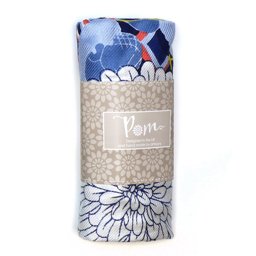 Bamboo blue mix dahlia multi print scarf