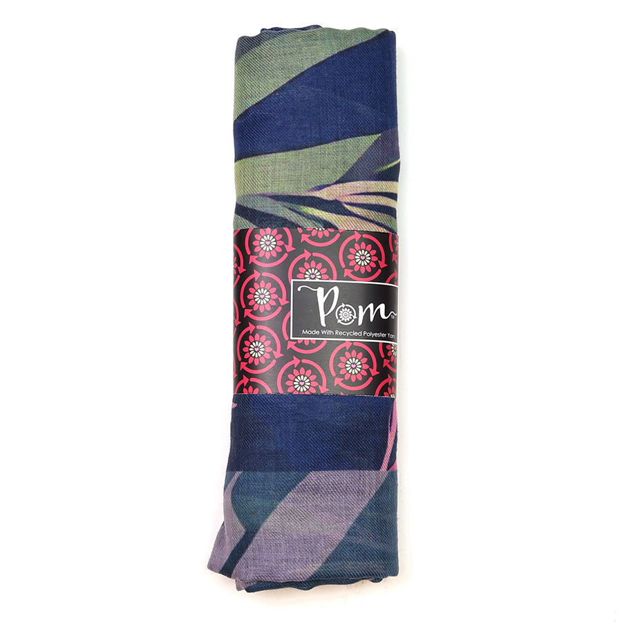 Navy & Purple Multi Abstract Leaves Print Scarf