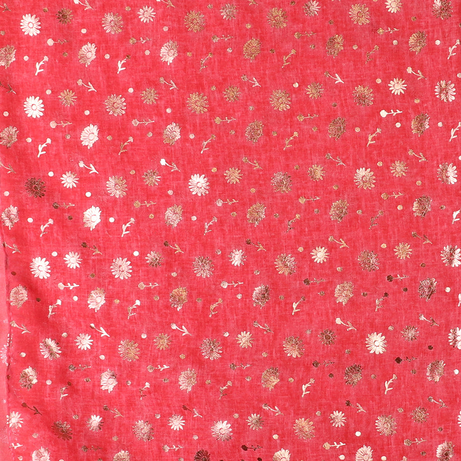 Coral Red & Rose Gold Foil Floral Print Scarf