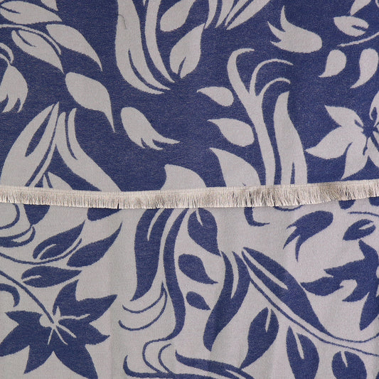 Blue and grey leaf silhouette jacquard scarf