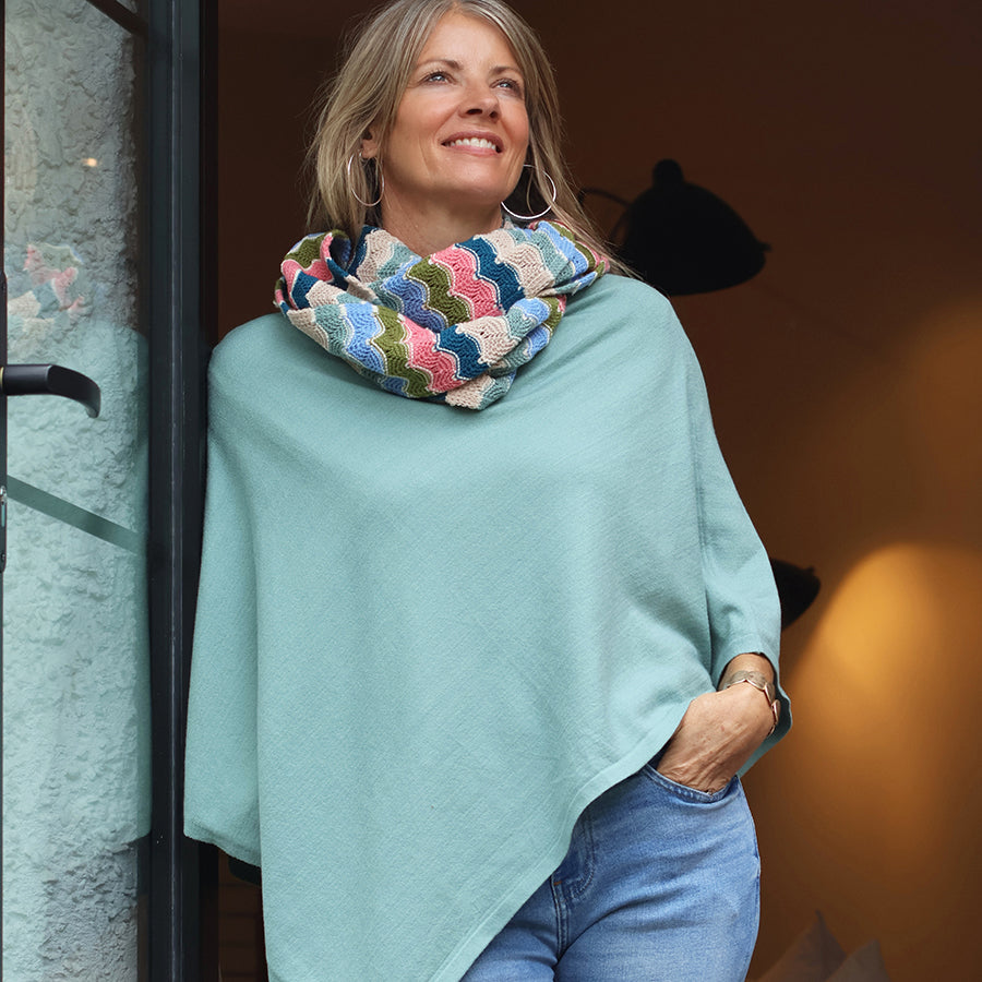 Seafoam Green Fine Knit Recycled Poly/Viscose Poncho