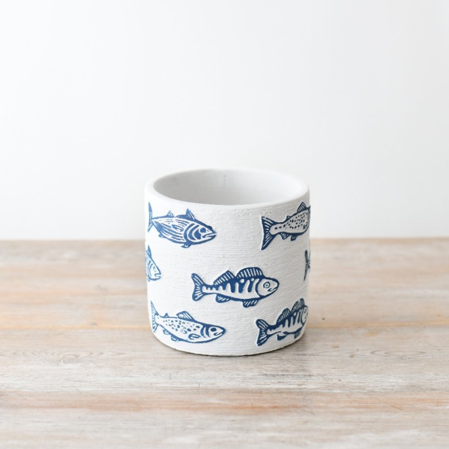 Blue & White Fish Design Planter | 11cm