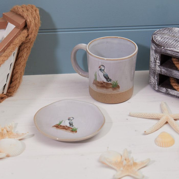 Puffin Mug White Stoneware with Natural Base