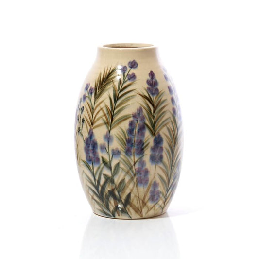 Ceramic Hand Painted Vase With Purple Flowers & Foliage
