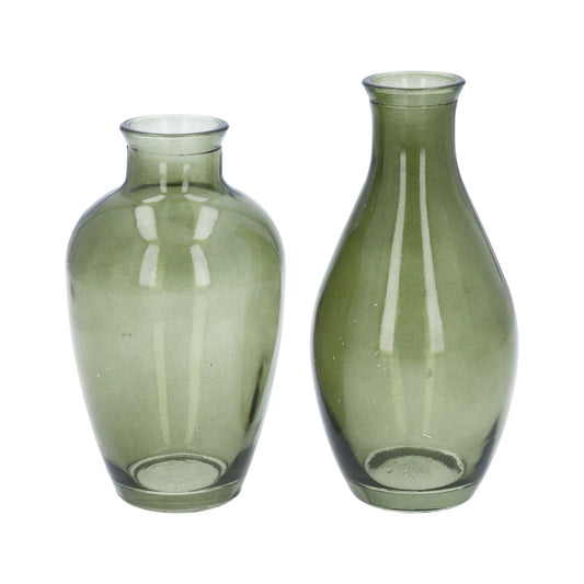 Green Glass Tapered Bud Vase