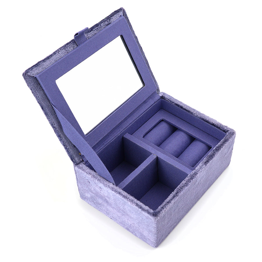 Lilac Blue Velvet Flower Meadow Embroidered Small Jewellery Box