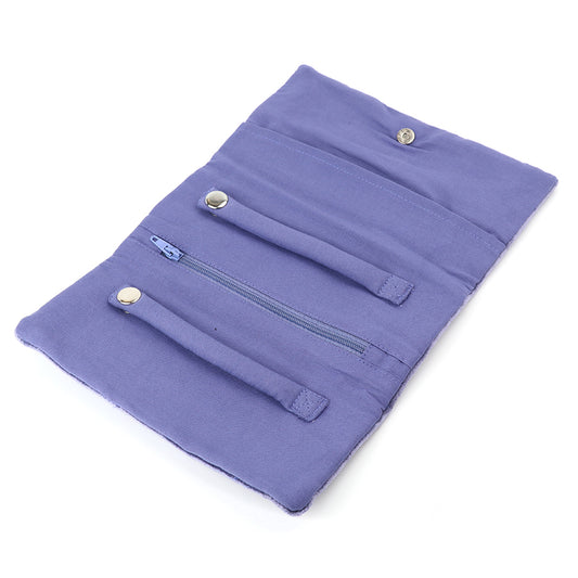Lilac Blue Velvet Flower Meadow Embroidered Jewellery Roll