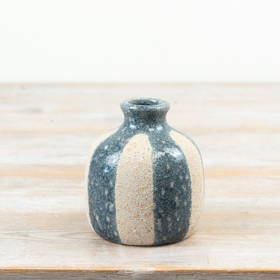 Blue & White Striped Coastal Vase