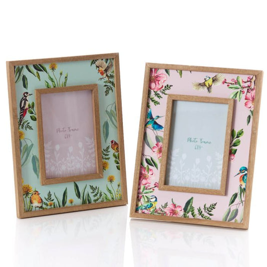 FEATHERED FLORAL BIRD WOOD FRAME