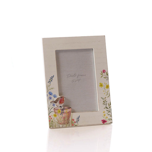 Floral Photo Frame Plant Pot With Robin 6x4