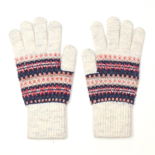 Cream & Coral Mix Fair Isle Gloves