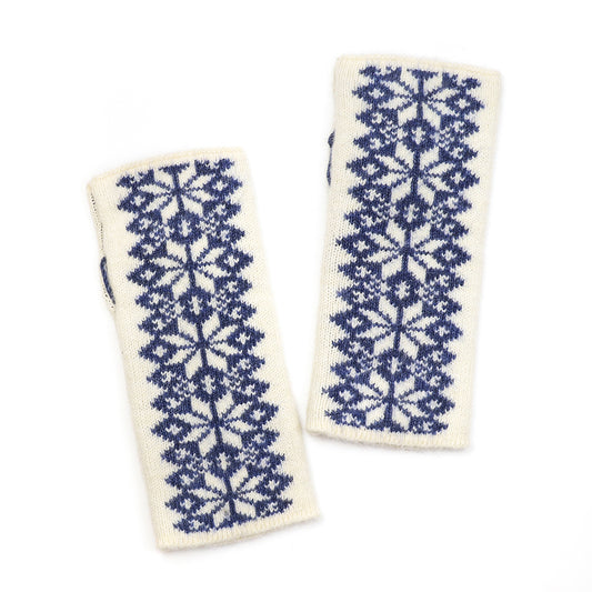 Blue & Cream Scandi Starflower Wrist Warmers