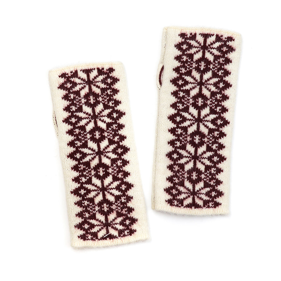 Burgundy/Cream Scandi Starflower Wrist Warmers