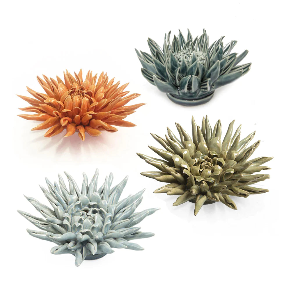 Glazed Handmade Ceramic Decorative Ornaments | Large Flower Teal