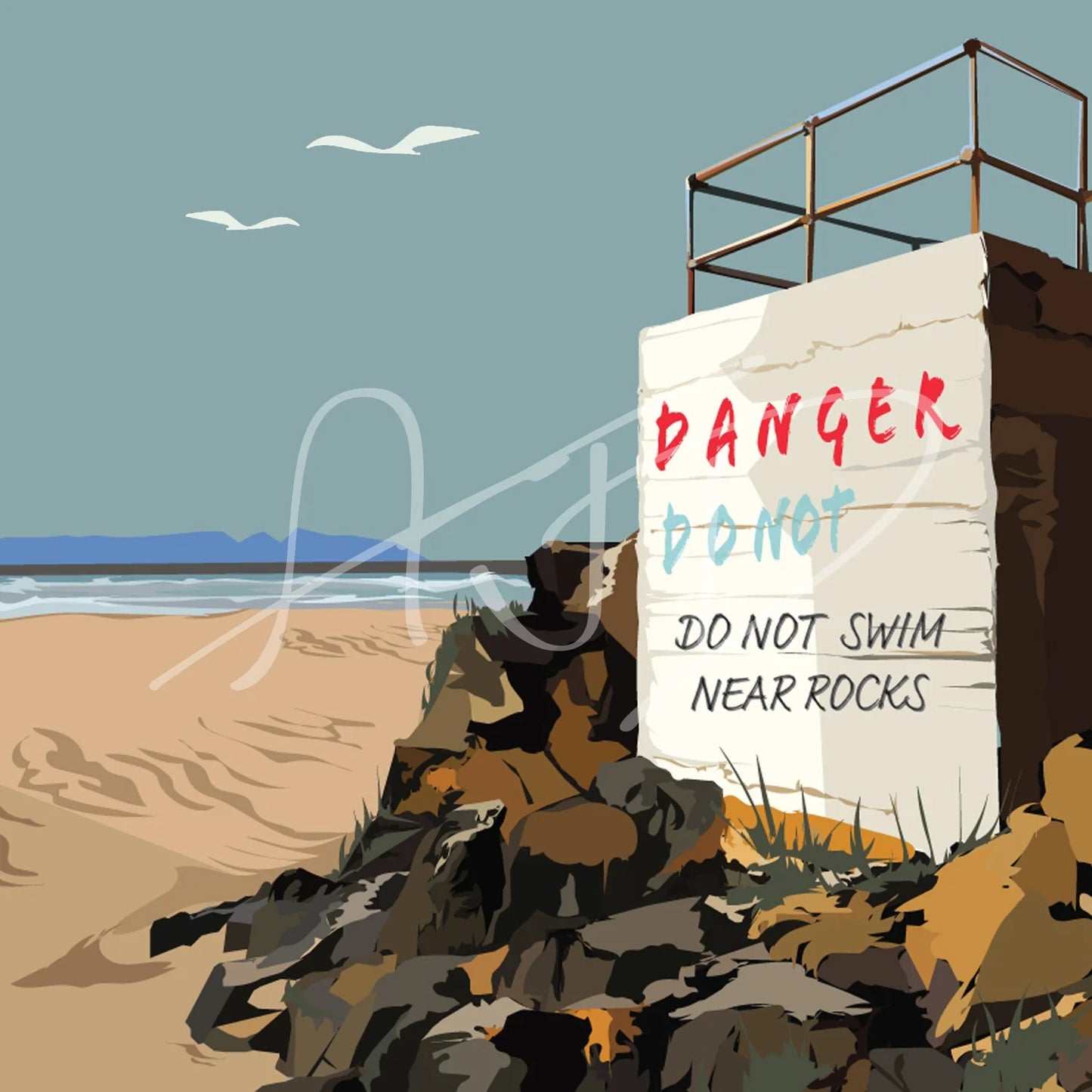 Amber Jordan Design | Do Not Swim Print Portstewart Strand | A4