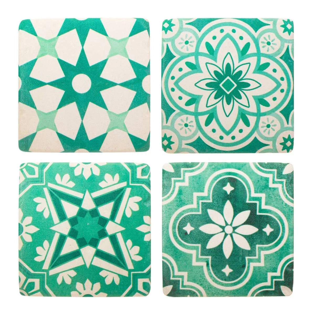 Green Mosaic Tile Coasters | Set of 4