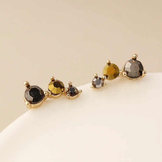 Golden Triple Black Mix Crystal Ear Climbers