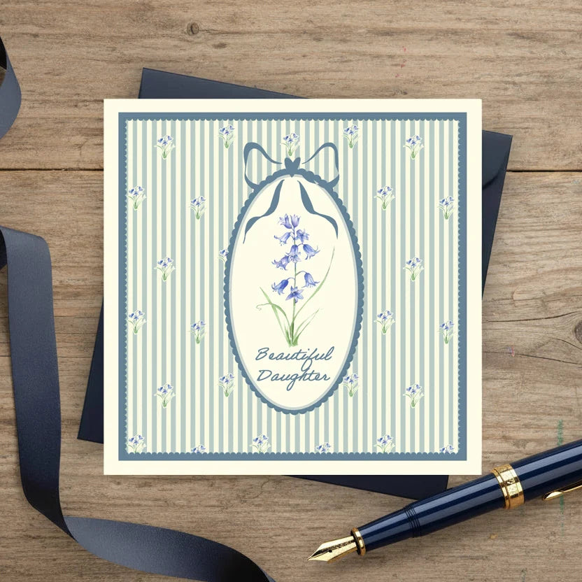 Daughter Floral Scallop Greeting Card | Luxury Handmade Daughter Card With Navy Envelope