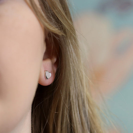 Sterling Silver White Mother Of Pearl Heart Studs