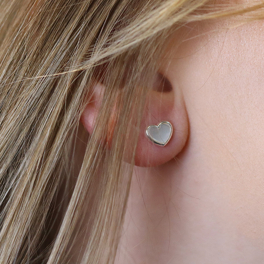Sterling Silver White Mother Of Pearl Heart Studs