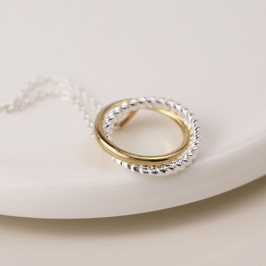 Sterling Silver Gold & Silver Twist Double Hoop Necklace