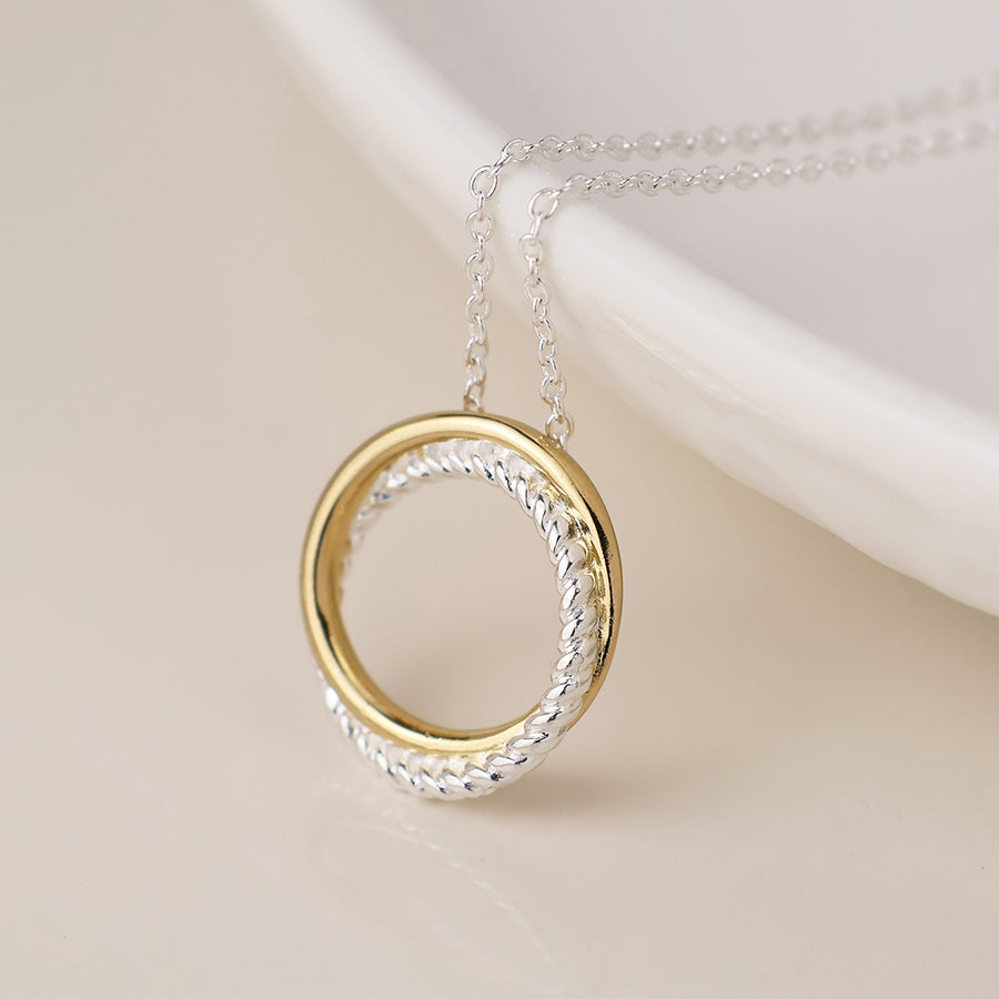Sterling Silver Gold & Silver Twist Double Hoop Necklace