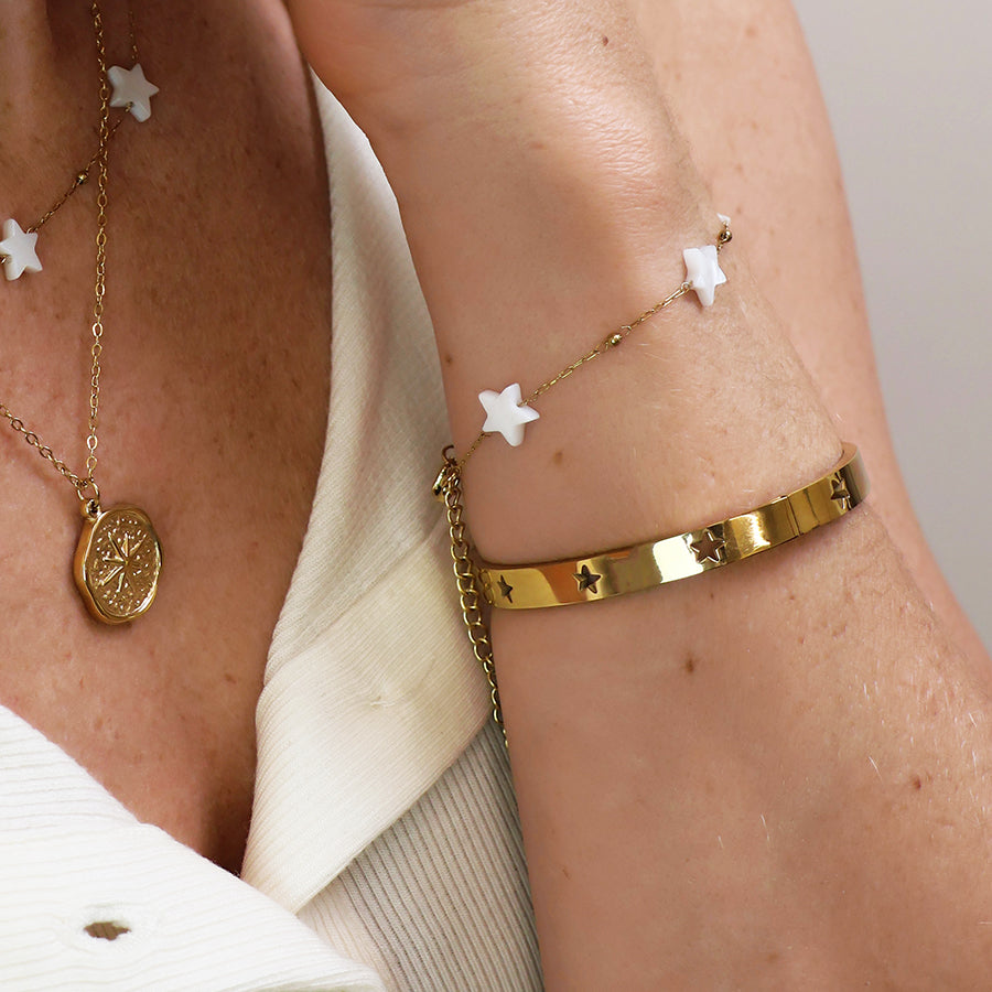 Gold Plated Stainless Steel White Star Chain Bracelet