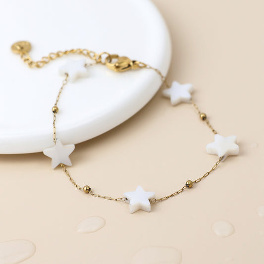 Gold Plated Stainless Steel White Star Chain Bracelet
