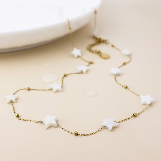 Gold Plated Stainless Steel White Star Chain Necklace