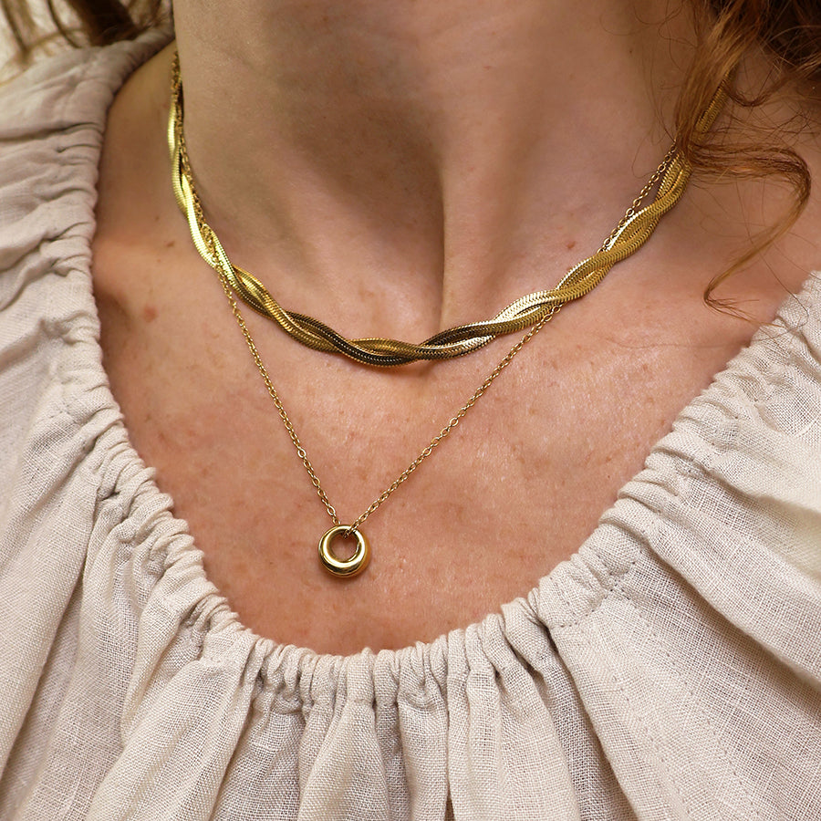 Gold Plated Stainless Steel Chunky Loop Pendant Necklace