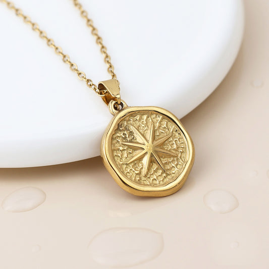 Gold Plated Stainless Steel Compass Pendant Necklace