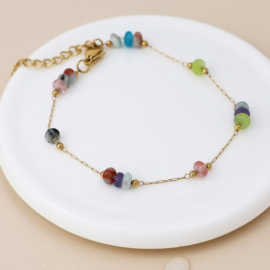 Gold Plated Stainless Steel Bracelet With Coloured Beads