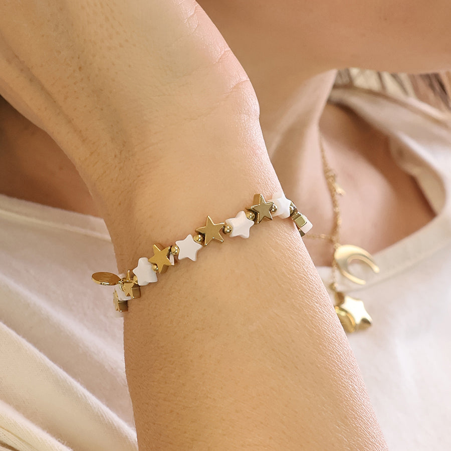 Gold Plated Stainless Steel Star & Shell Star Bracelet