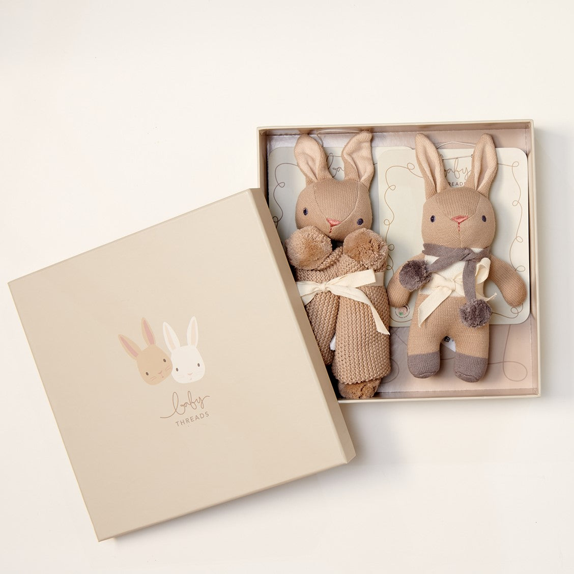 Baby Threads Taupe Bunny Gift Set | Organic Rattle & Comforter