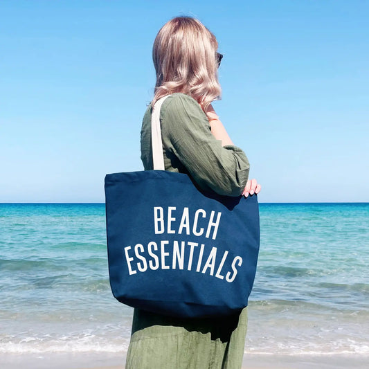 Beach Essentials | Canvas Tote Bag | Ocean Blue