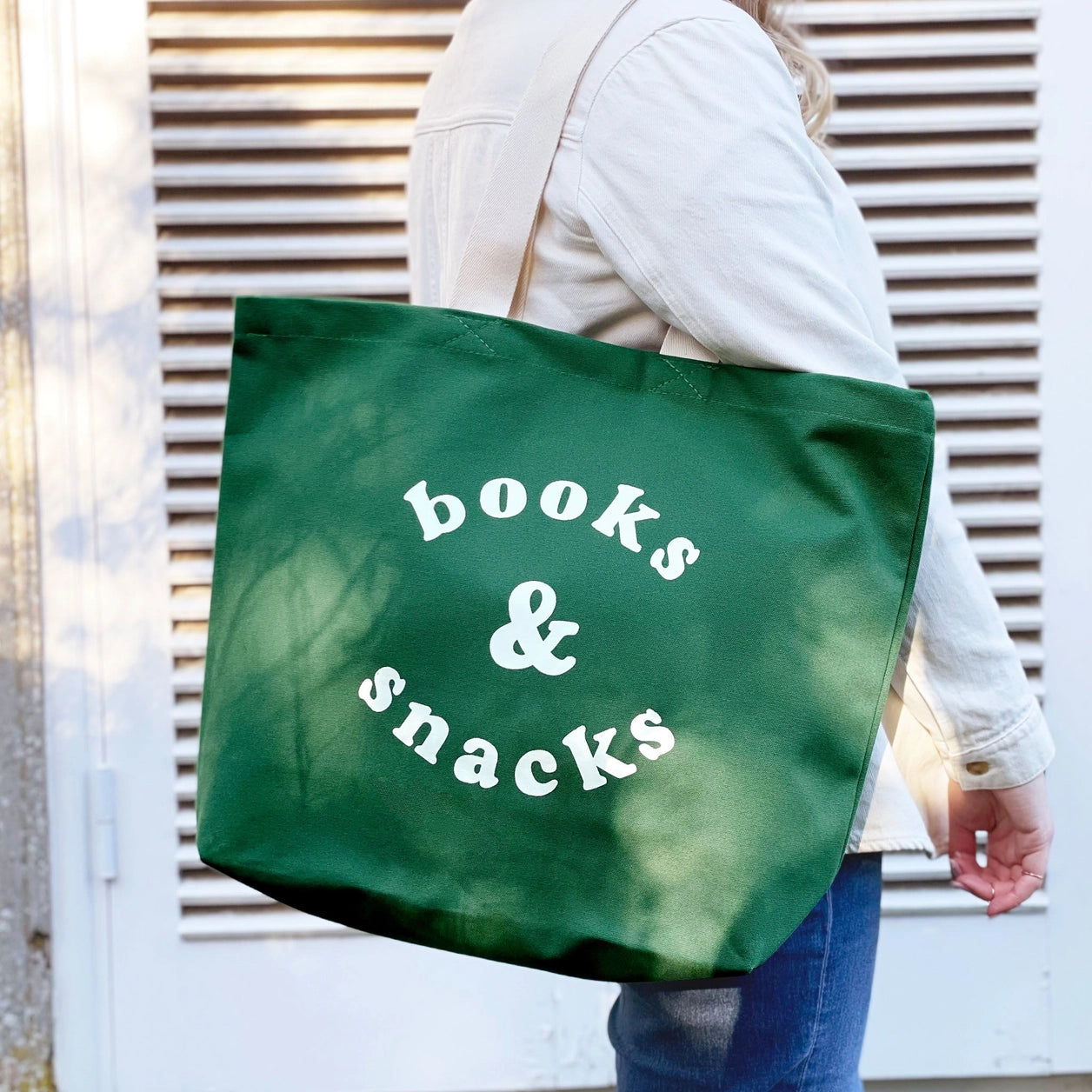Books & Snacks | Canvas Tote Bag | Forest Green