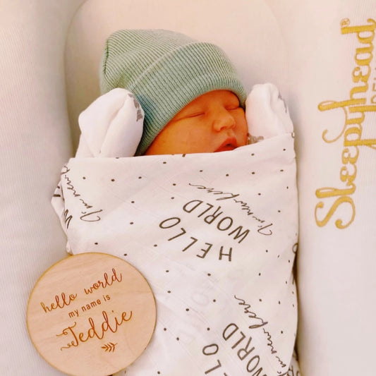 Muslin Swaddle Baby Blanket | Hello World