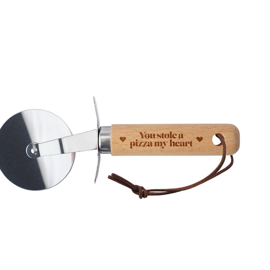 Wooden Handle Pizza Cutter | 'You Stole A Pizza My Heart'