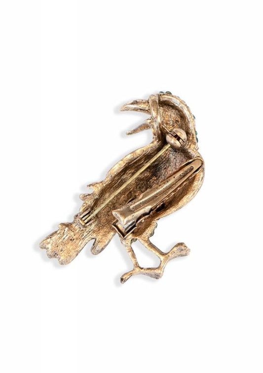 Eccentric Emerald Hawk Brooch