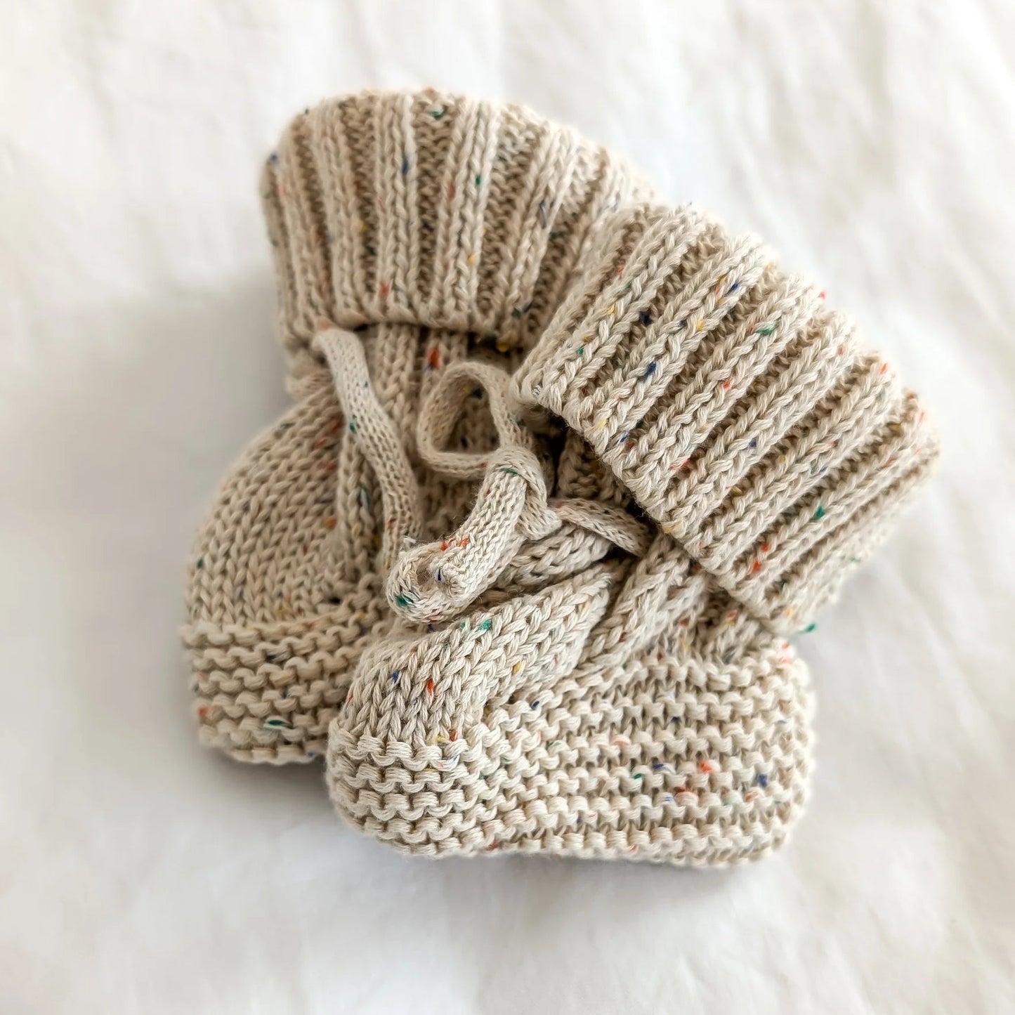 Little Wild Bears | Chunky Knit Speckled Booties | Biscuit | Newborn