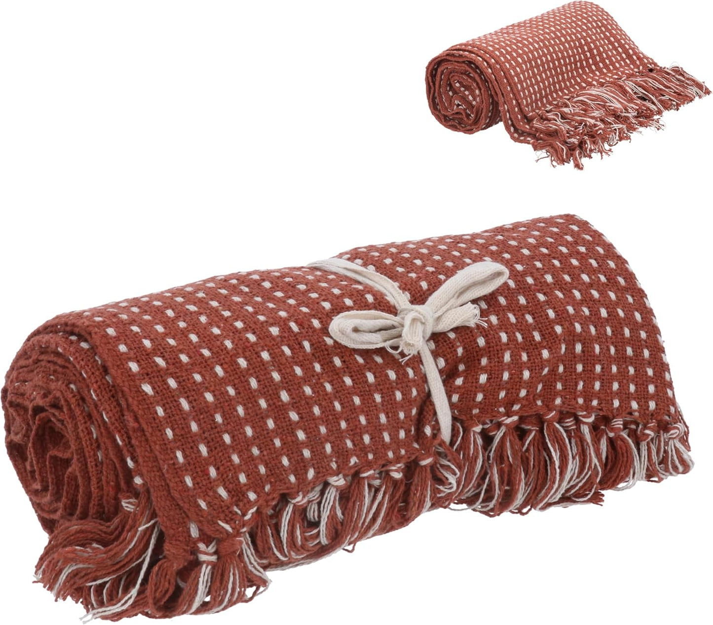 Terracotta Stab Stitch Woven Cotton Throw