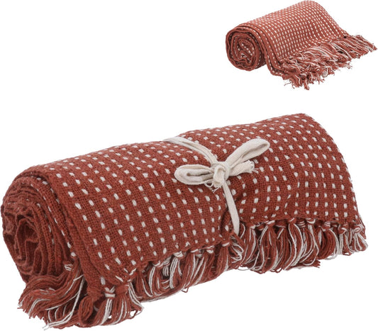 Terracotta Stab Stitch Woven Cotton Throw
