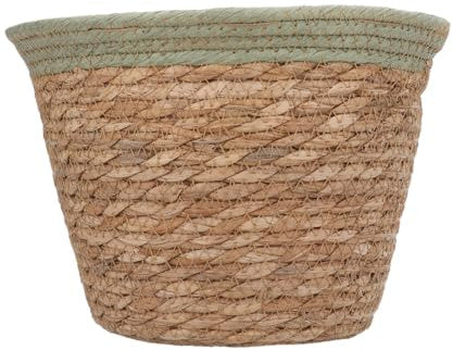 Green Trim Natural Woven Lined Pot Cover Lrg