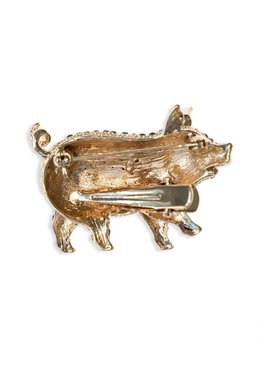 Emerald Crystal Pig Brooch