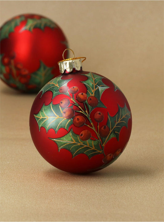 Bauble | Matt Red With Holly