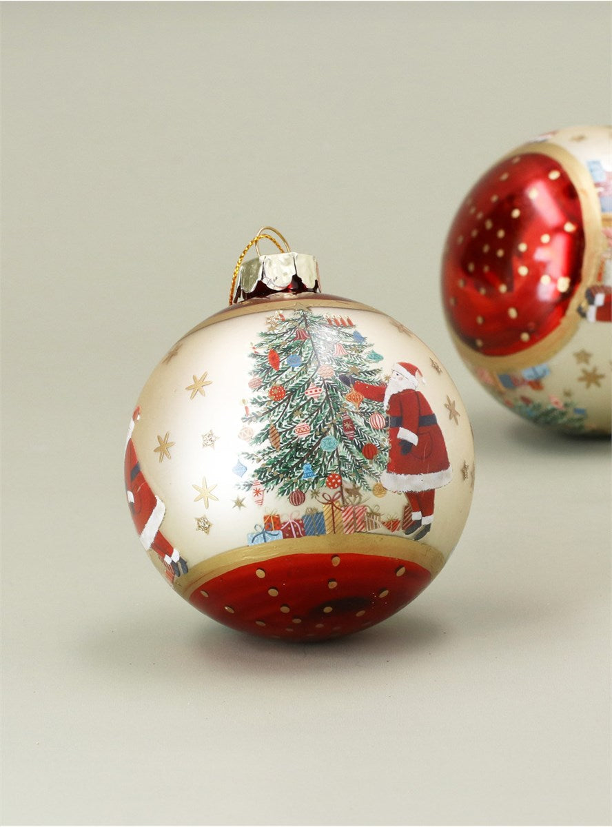 Bauble | Matt Red & Gold Nostalgia Santa