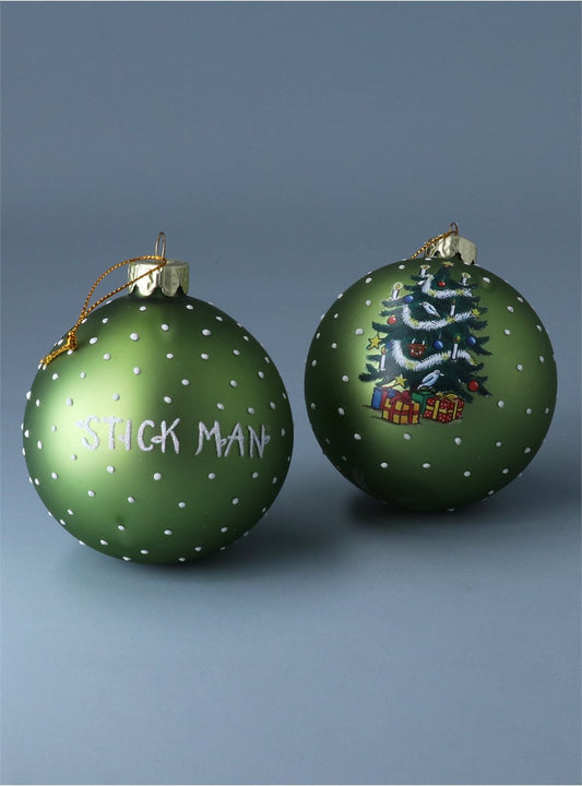 Matt Apple Green Stick Man & Family Glass Ball